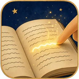 Icon: an open book with a fingertip on a glowing line
