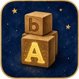 Icon: wooden letter blocks with a glowing letter A