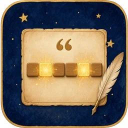 Icon: a parchment card with quote marks and hidden letter tiles