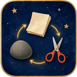Icon: a rock, paper and scissors in a circle
